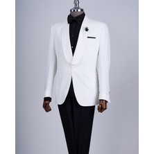 Italyan Kesim Slim Fit Şal Yaka Ceket Pantolon Damatlık Set Ekru T13633