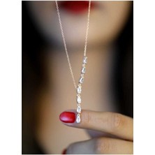 925 Ayar Zirkon Taşlı Damla Model Rose Kaplama Hayalet Kolye
