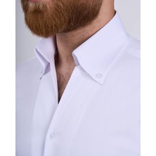 Italyan Stil Slim Fit Dik Yaka Duble Manşet Erkek Gömlek Beyaz T11956