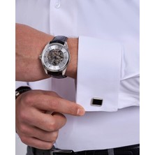 Italyan Stil Slim Fit Dik Yaka Duble Manşet Erkek Gömlek Beyaz T11956