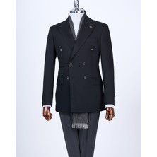 Italyan Stil Slim Fit Kruvaze Sivri Yaka Erkek Ceket Siyah T13290