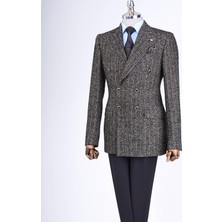 Italyan Stil Slim Fit 8 Drop Balıksırtı Desen Ceket Siyah T13440