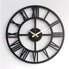 - Roma Rakamlı Yuvarlak Çerçeveli Siyah Lazer Kesim Ahşap Duvar Saati Lazer Saat