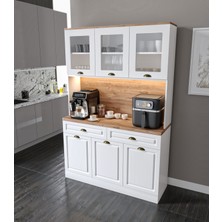 Guneystore - Gözde Kahve Köşesi - 140  cm   Komple Mdf Mutfak Dolabı - Çok Amaçlı Dolap - LED Aydınlatmalı - Ücretsiz Montaj