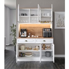 Guneystore - Gözde Kahve Köşesi - 140  cm   Komple Mdf Mutfak Dolabı - Çok Amaçlı Dolap - LED Aydınlatmalı - Ücretsiz Montaj