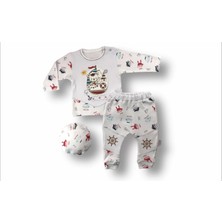 Emos Avm Minik Korsan Nakışlı Şapkalı Uzun Kollu Sweatli 3lü Kız-Erkek Bebek Takımı Ekru