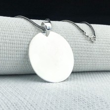 Yuvarlak Düz Parlak 925 Ayar Gümüş Plaka Kolye