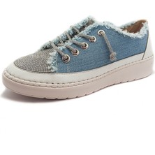 Gdt Ayakkabı Mavi Renk Taşlı Düz Taban Kadın Kot Sneakers