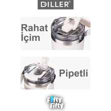 Vagonlife Dıller 620 ml Tek Kapak Çift Kullanım Pipetli/pipetsiz Taşıma Kulplu Mug/çelik TERMOS-FFDILLERD9168