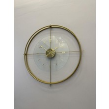 Xxl Gold Çiftçember Camlı Özel Seri - Özel Quartz Mekanizmalı - Modern Camlı Metal Duvar Saati