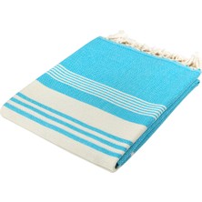 Eselba Organik Pamuk Peştamal Turkuaz-Beyaz Çizgili Plaj Havlusu 100 x 200 cm.