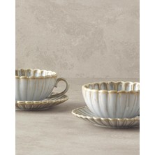 Luxury Fiore New Bone China 4 Parça 2 Kişilik Çay Fincanı Takımı Gri 1 Adet