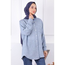 İmaj Butik Mavi Kolu Katlı Düğmeli Gömlek