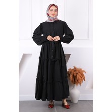 İmaj Butik Siyah Önü Nakışlı Bel Kuşaklı Elbise