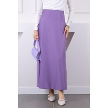 İmaj Butik Lila Bel Lastikli Taşlı Saten Etek