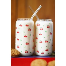 Caga Home Pinterest Bardak Kiraz Desenli Isıya Dayanıklı Borosilikat 2 Adet Cam Pipetli Kahve ve Sunum Bardağı