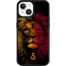 iPhone 15 Uyumlu Galatasaray Sarı Kırmızı Parçalı Aslan Cam Lisanslı Telefon Kılıfı