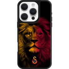 iPhone 16 Pro Uyumlu Galatasaray Sarı Kırmızı Parçalı Aslan Cam Lisanslı Telefon Kılıfı