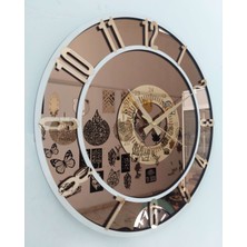 Aynalı Cam Katmanlı Sesiz Akar Mekanizmalı Ev Ofis Duvar Saati 50 cm