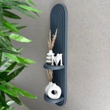 Bohem, Iskandinav Dekoratif Çift Raflı Duvar Rafı, Süsü (Hand Made) -Gri