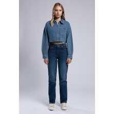 Crop Kadın Jean Ceket Denim