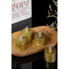Dekoratif 4 Adet LED Tealight Mum Alev Efektli LED Işıklı Mum Dekor Alevsiz Mum Altın Renk