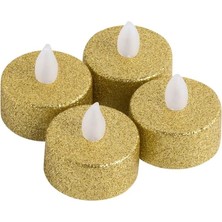 Dekoratif 4 Adet LED Tealight Mum Alev Efektli LED Işıklı Mum Dekor Alevsiz Mum Altın Renk
