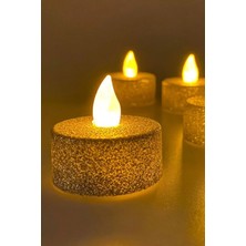 Dekoratif 4 Adet LED Tealight Mum Alev Efektli LED Işıklı Mum Dekor Alevsiz Mum Altın Renk