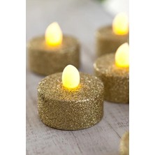 Dekoratif 4 Adet LED Tealight Mum Alev Efektli LED Işıklı Mum Dekor Alevsiz Mum Altın Renk