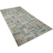 Modern El Dokuma Patchwork Halı Açık Mavi Ölçü;180 x 350