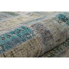 Modern El Dokuma Patchwork Halı Açık Mavi Ölçü;180 x 350