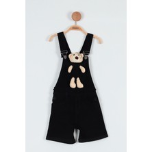 Ayıcıklı Kot Şort Slopet Açık Siyah Unisex Tulum