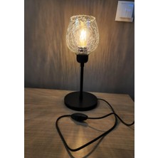 Rena Tekli Siyah Çatlak Cam Abajur Masa Lambası Krem Şapka Salon Yatak Odası Abajur