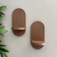 Merkare Bohem Model, Küçük Boy 30 x 15 cm , Özel Dokulu Tasarım Dekoratif Duvar Rafı (Hand Made)-2'li Set