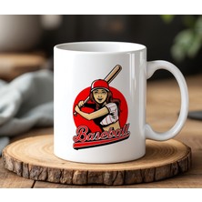 BB Design Baseball Kadın Tasarımlı Beyaz Seramik Baskılı Kupa Bardak 330 ml