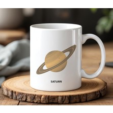 BB Design Satürn Tasarımlı Beyaz Seramik Baskılı Kupa Bardak 330 ml