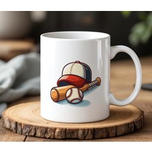 BB Design Beyzbol Şapkası Tasarımlı Beyaz Seramik Baskılı Kupa Bardak 330 ml