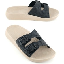 Gezer Kadın Yazlık Pu Rahat Taban Suni Deri Iki Toka Ayarlanabilir Günlük Terlik