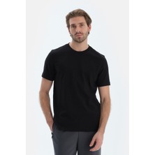 Dagi Siyah Ipek Apre Interlok Bisiklet Yaka Tişört