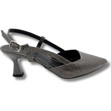 Elise | Suni Timsah Derisi Arkası Açık Stiletto - Elise - Füme - 39
