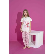 Kız Çocuk Kısa Kol Likralı Penye Alt Üst Pijama Takımı 3039-40B