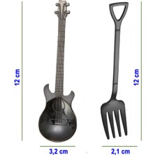 Jojobebek Siyah Renk Gitar Tasarımlı Paslanmaz Çelik Kaşık ve Paslanmaz Çelik Çatal + Saklama Kutusu