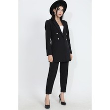 Vpr Moda Omuzları Vatkalı Önü Çıtçıtlı Atlas Kumaş Kadın Blazer Ceket