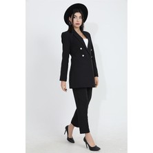 Vpr Moda Omuzları Vatkalı Önü Çıtçıtlı Atlas Kumaş Kadın Blazer Ceket