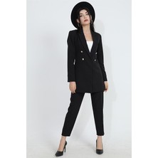 Vpr Moda Omuzları Vatkalı Önü Çıtçıtlı Atlas Kumaş Kadın Blazer Ceket