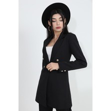 Vpr Moda Omuzları Vatkalı Önü Çıtçıtlı Atlas Kumaş Kadın Blazer Ceket
