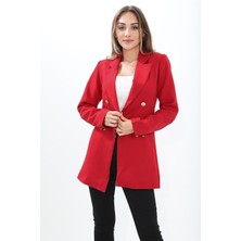 Vpr Moda Omuzları Vatkalı Önü Çıtçıtlı Atlas Kumaş Kadın Blazer Ceket