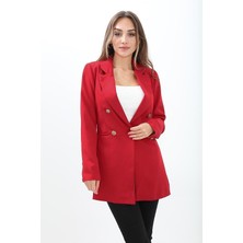 Vpr Moda Omuzları Vatkalı Önü Çıtçıtlı Atlas Kumaş Kadın Blazer Ceket