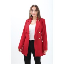 Vpr Moda Omuzları Vatkalı Önü Çıtçıtlı Atlas Kumaş Kadın Blazer Ceket