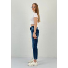 Miss Poem Kadın Bilek Boy Bol Paça Jeans Baggy Fit Mavi Kot Pantolon